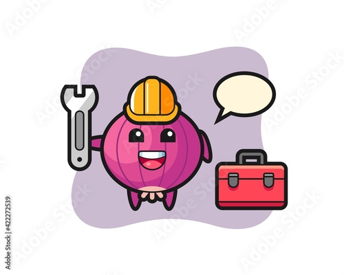 Mascot cartoon of onion as a mechanic