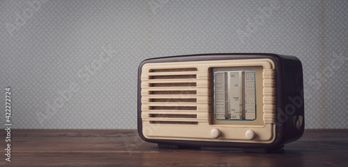 Vintage radio and retro wallpaper photo