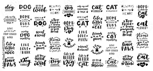 Photographie Cat and dog phrase black and white poster