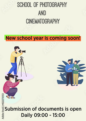 Photographer and cinematography school or profession photography courses advertisement poster
