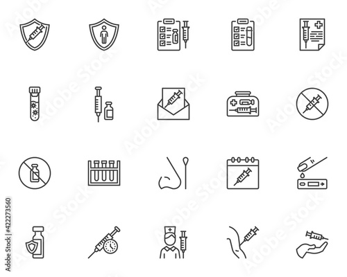 COVID-19 vaccination line icons set