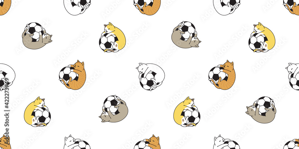 cat seamless pattern football soccer kitten calico vector pet sport scarf isolated tile background cartoon animal repeat wallpaper doodle illustration design