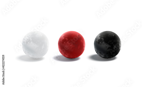 Blank velvet black, white and red ball mockup set