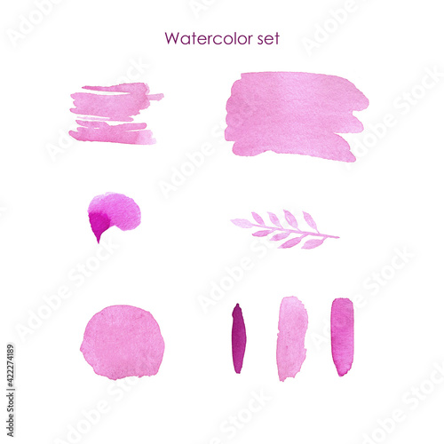 Wedding color pallete. Color spots, blots. Pink stain. Sketches of watercolor. Card, wallpaper, background
