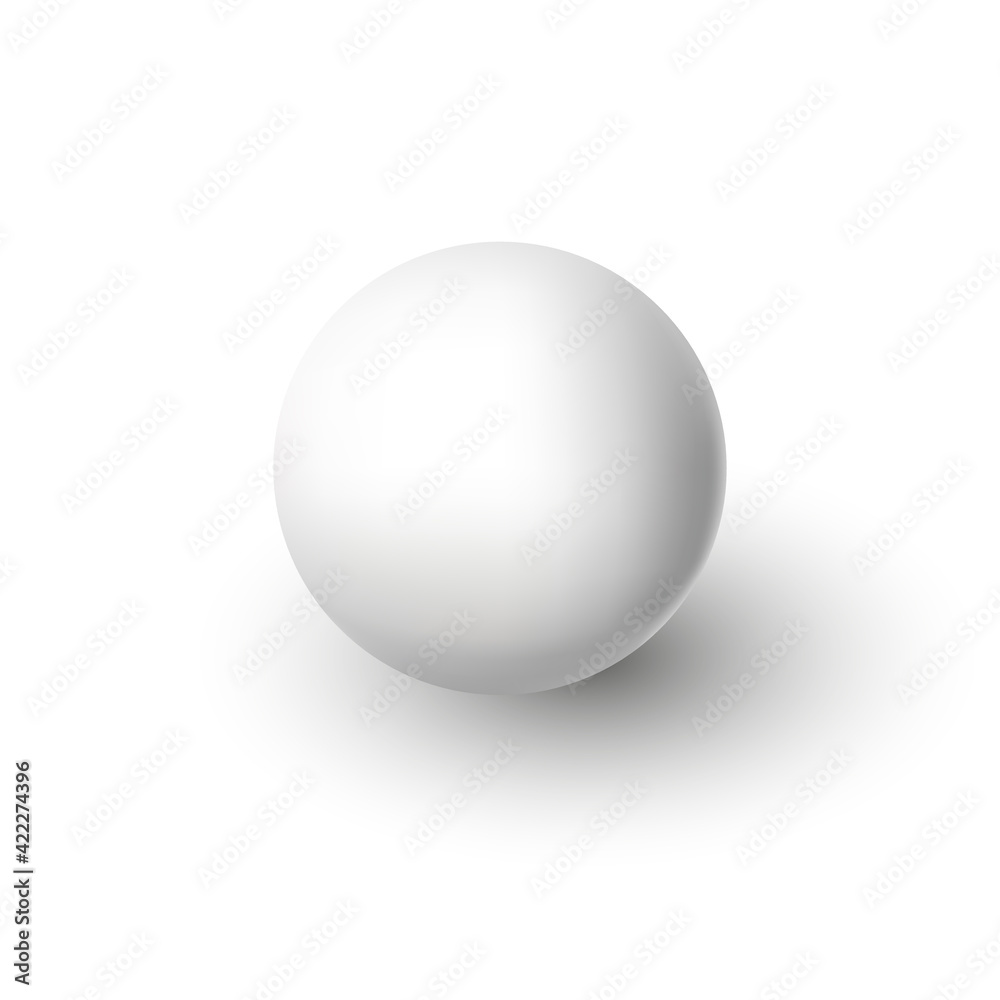 Realistic white vector ball isolated on white background. Plastic white 3d ball with shadow,  abstract vector illustration. Glass or precious pearl. Matt realistic sphere with gradient. EPS10