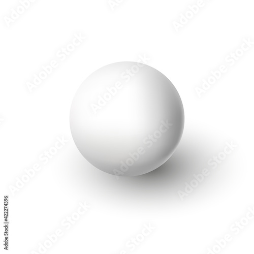 Realistic white vector ball isolated on white background. Plastic white 3d ball with shadow, abstract vector illustration. Glass or precious pearl. Matt realistic sphere with gradient. EPS10