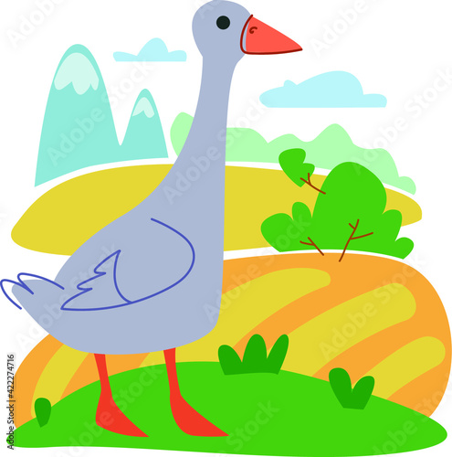 gray goose on nature background. Vector illustration.