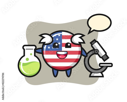 Mascot character of united states flag badge as a scientist