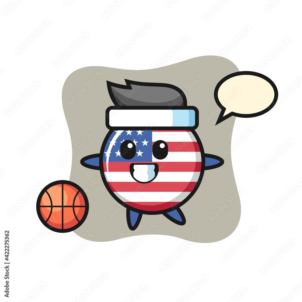 Illustration of united states flag badge cartoon is playing basketball