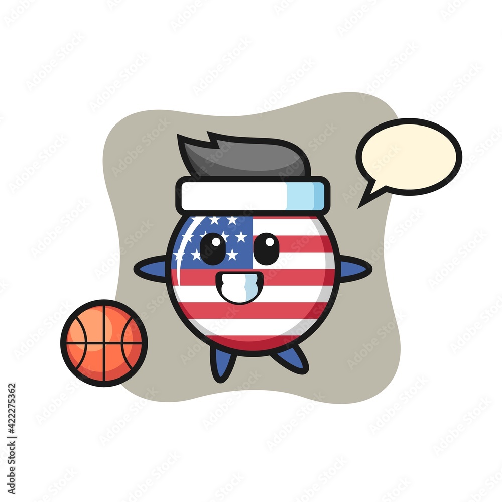 Illustration of united states flag badge cartoon is playing basketball Illustration of united states flag badge cartoon is playing basketball