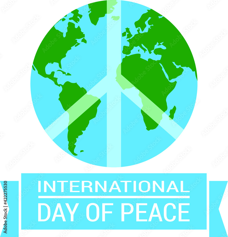 Fototapeta premium Sign of pacifism against the background of planet earth. National Day of Peace. Vector on white background. Place for the inscription.