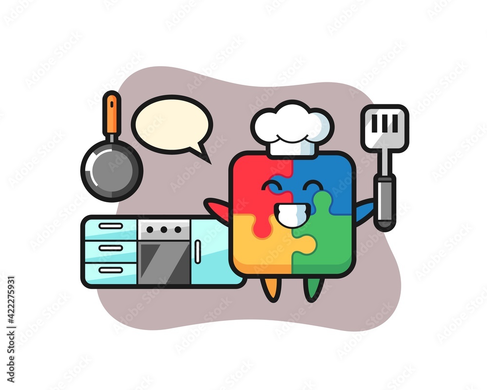 puzzle character illustration as a chef is cooking puzzle character illustration as a chef is cooking