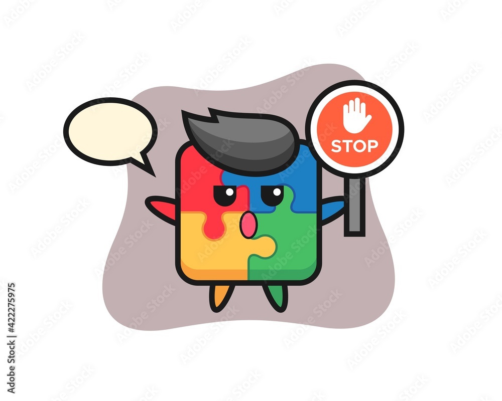 puzzle character illustration holding a stop sign puzzle character illustration holding a stop sign