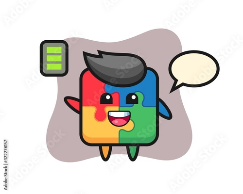 puzzle mascot character with energetic gesture