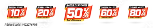 Special offer, final sale marketing promotion material. Limited time only mega discount, super sale on end off season, shop now with 10,20, 50, 60, 80 three-dimension vector illustration isolated set