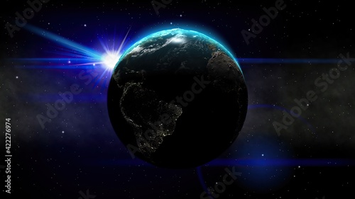 Earth in space against stars