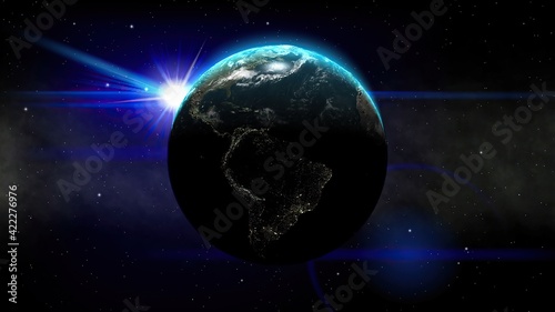 Earth in space against stars