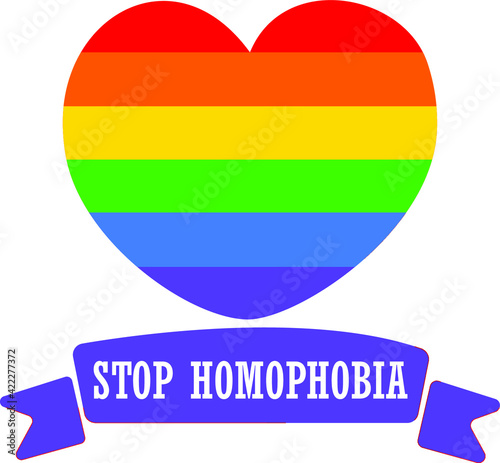 Heart in the colors of the flag. The inscription is stop homophobia. vector illustration on white background.