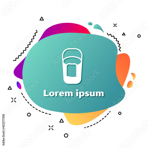 White Bucket with rag icon isolated on white background. Cleaning service concept. Abstract banner with liquid shapes. Vector