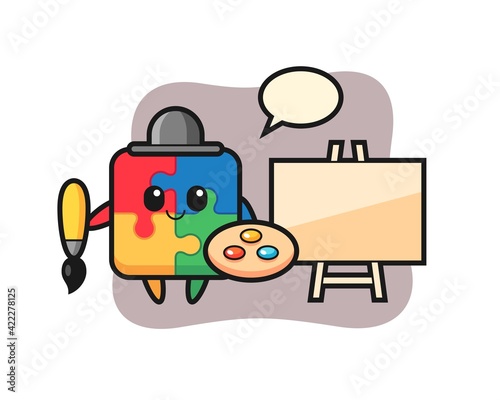 Illustration of puzzle mascot as a painter