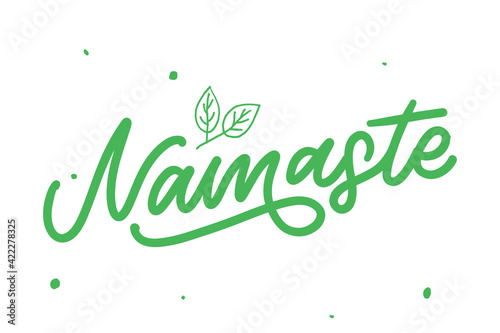Hand drawn Namaste lettering. Indian greeting, Hello in Hindi. Stylish cursive handwriting, modern calligraphy. Isolated vector illustration.