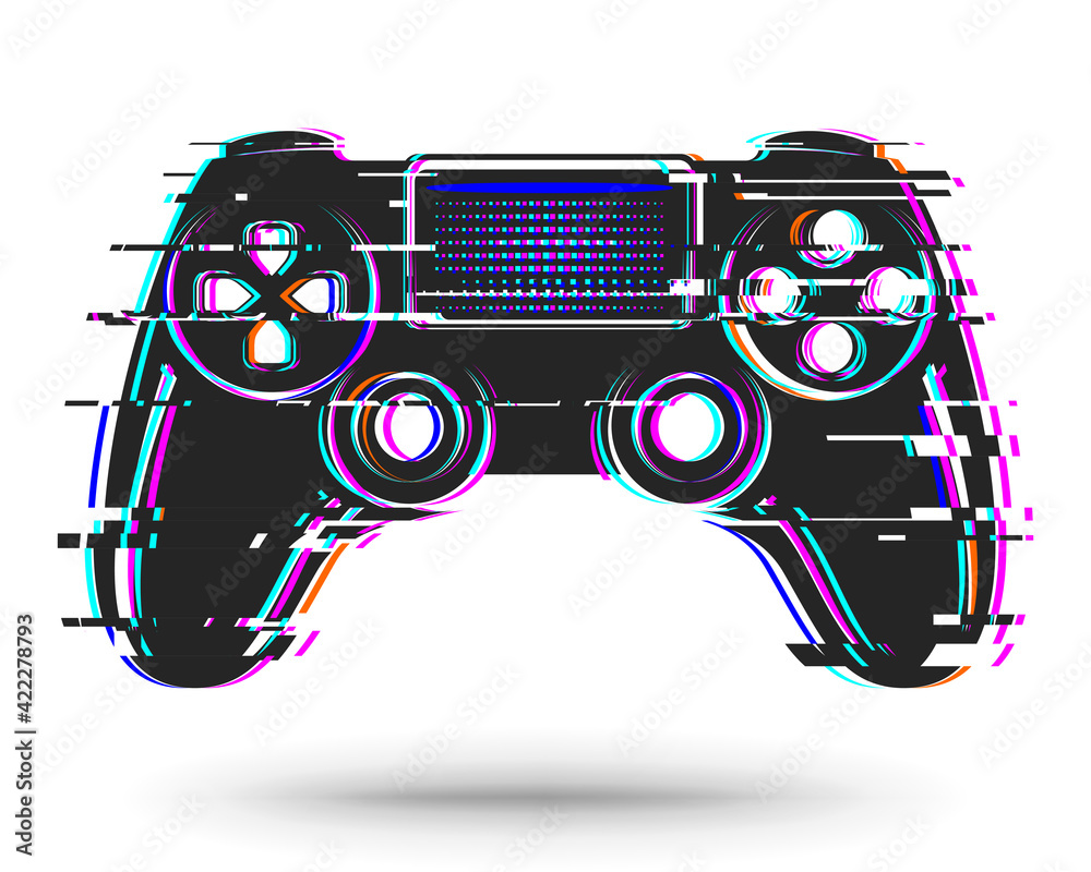 Game controller, gamepad with sticks and buttons, game controller isolated  on a white background. With a digital effect. With an interference effect.  Stock Illustration | Adobe Stock