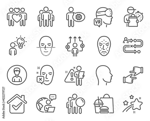 People icons set. Included icon as Face recognition, Click hands, Person signs. Vector