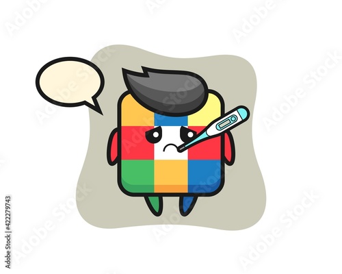 rubik cube mascot character with energetic gesture