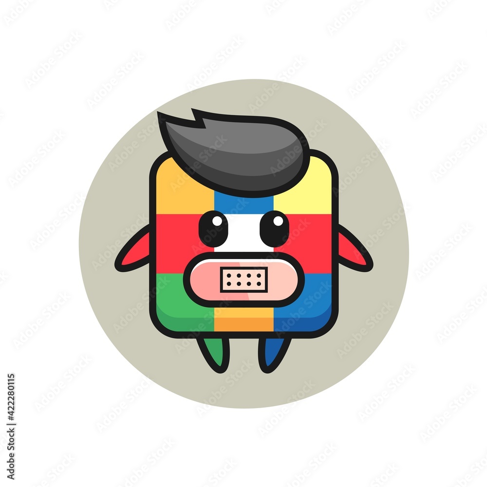 Cartoon Illustration of rubik cube with tape on mouth Cartoon Illustration of rubik cube with tape on mouth