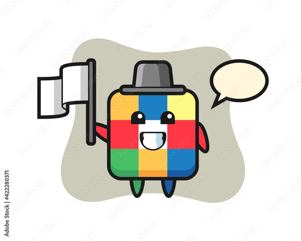 Cartoon character of rubik cube holding a flag Cartoon character of rubik cube holding a flag