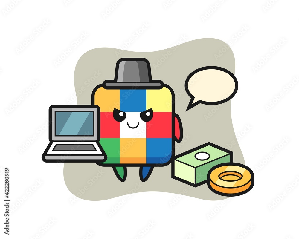 Mascot Illustration of rubik cube as a hacker Mascot Illustration of rubik cube as a hacker