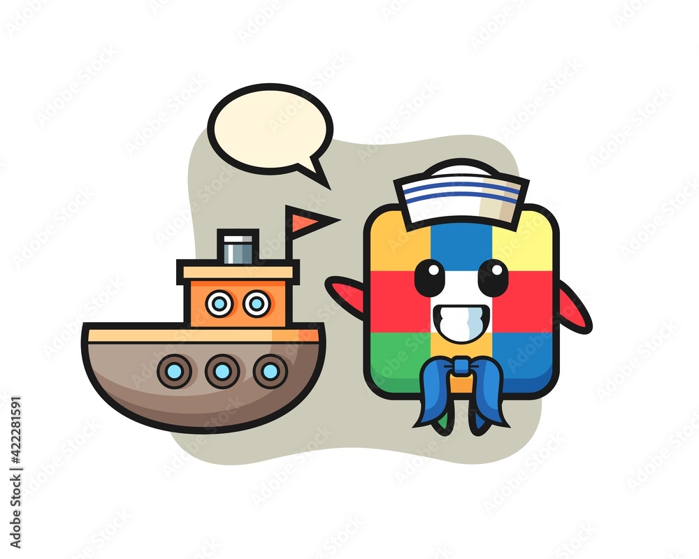 Character mascot of rubik cube as a sailor man