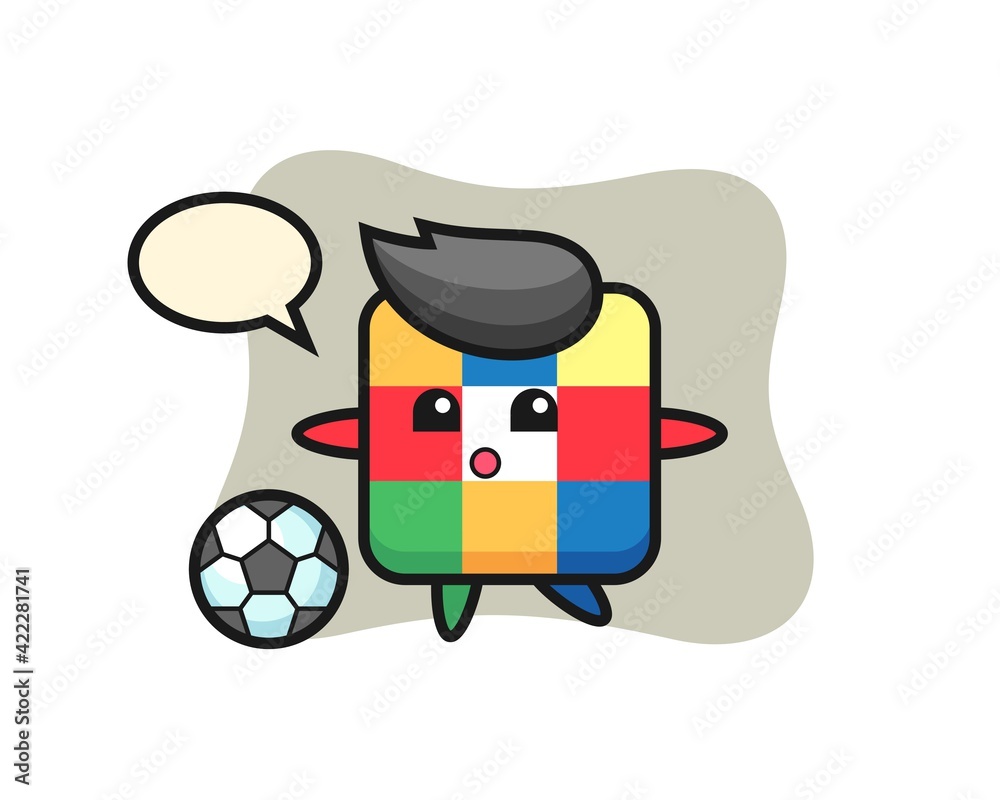 Illustration of rubik cube cartoon is playing soccer