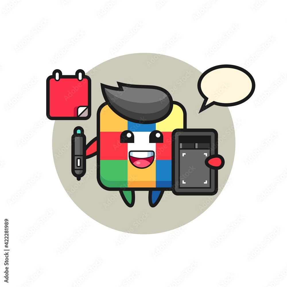 Illustration of rubik cube mascot as a graphic designer