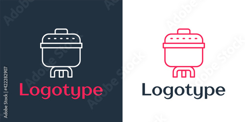 Logotype line Cooking pot icon isolated on white background. Boil or stew food symbol. Logo design template element. Vector