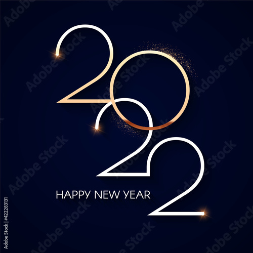 Happy new 2022 year Elegant gold text with light. Minimalistic text template