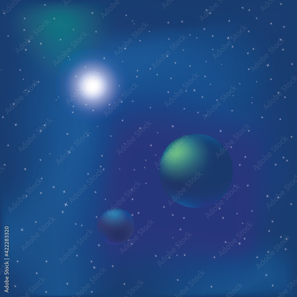 Cosmic background with shining star and planets Cosmic background with shining star and planets
