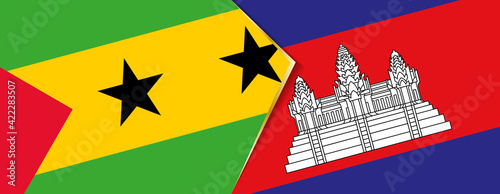 Sao Tome and Principe and Cambodia flags, two vector flags.