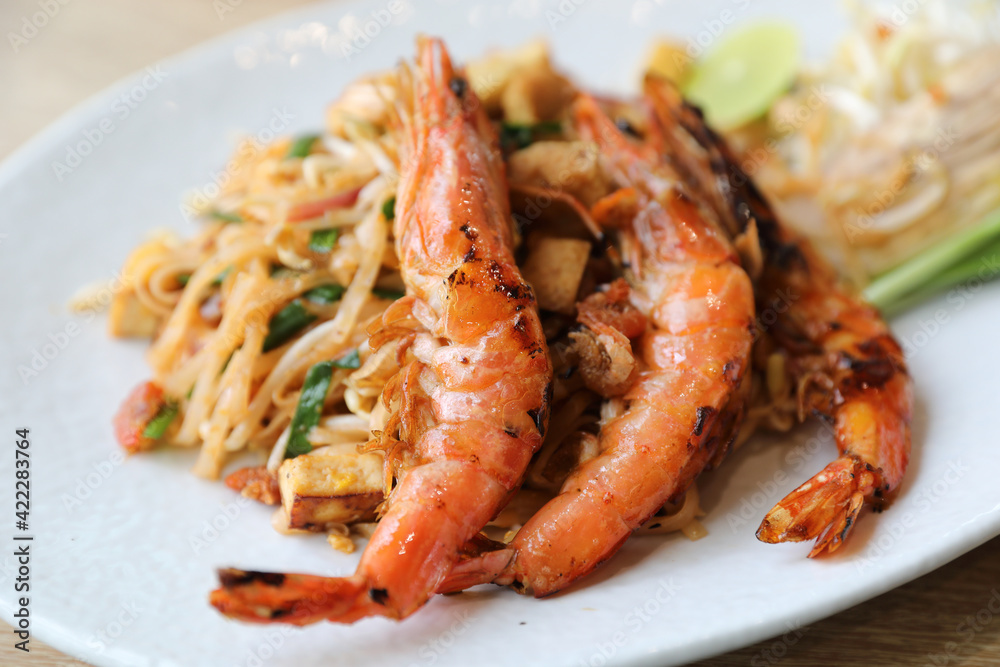 Thai food pad thai local food fried noodle with shrimp