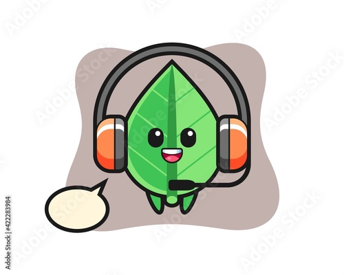 Cartoon mascot of leaf as a customer service