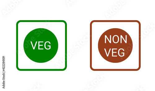 Obraz na płótnie Veg, non-veg - Vegetarian and non-vegetarian marks in India, Sri Lanka, Pakistan. Green sign for packaged food and toothpaste products. Food icon symbol w salonie