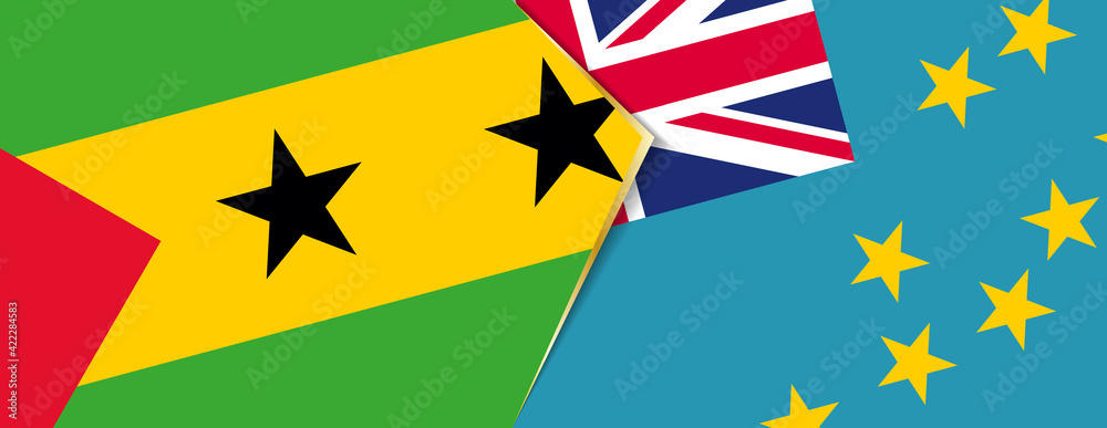 Sao Tome and Principe and Tuvalu flags, two vector flags. Sao Tome and Principe and Tuvalu flags, two vector flags.