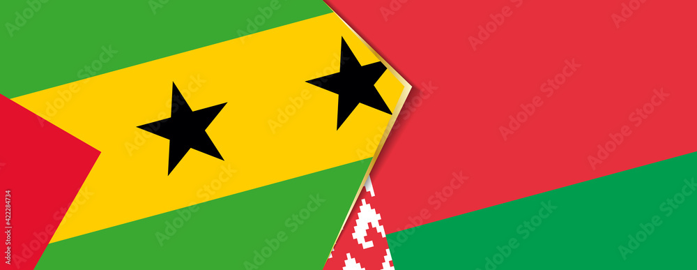 Sao Tome and Principe and Belarus flags, two vector flags. Sao Tome and Principe and Belarus flags, two vector flags.