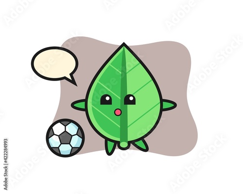 Illustration of leaf cartoon is playing soccer