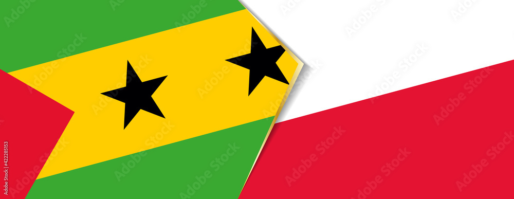 Sao Tome and Principe and Poland flags, two vector flags. Sao Tome and Principe and Poland flags, two vector flags.
