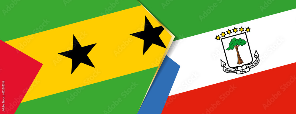 Sao Tome and Principe and Equatorial Guinea flags, two vector flags. Sao Tome and Principe and Equatorial Guinea flags, two vector flags.