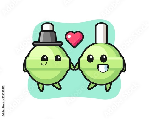 lollipop cartoon character couple with fall in love gesture