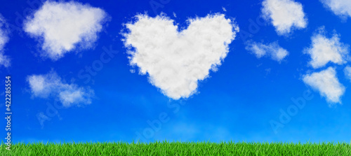 blue sky with hearts clouds. 3d rendering