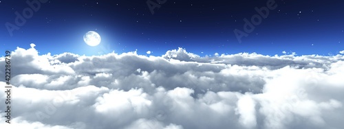 Bilde på lerret Night cloudy landscape, the moon above the clouds, the rising of the moon among