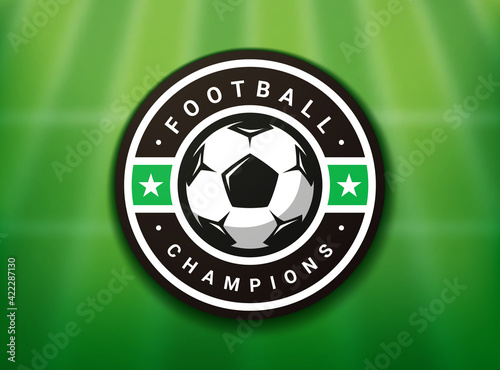 Football logo in flat style. Soccer ball. Sport games. Emblem, badge. Vector illustration, isolated on white background.